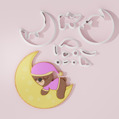 Baby Shower – Sleeping Brown Bear On The Moon Cookie Cutter